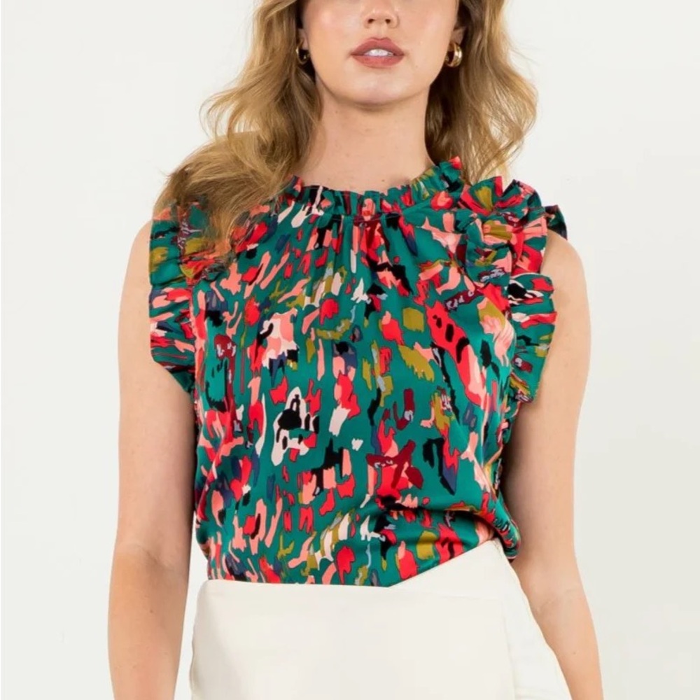 THML Teal and Multicolor Sleeve Top XS